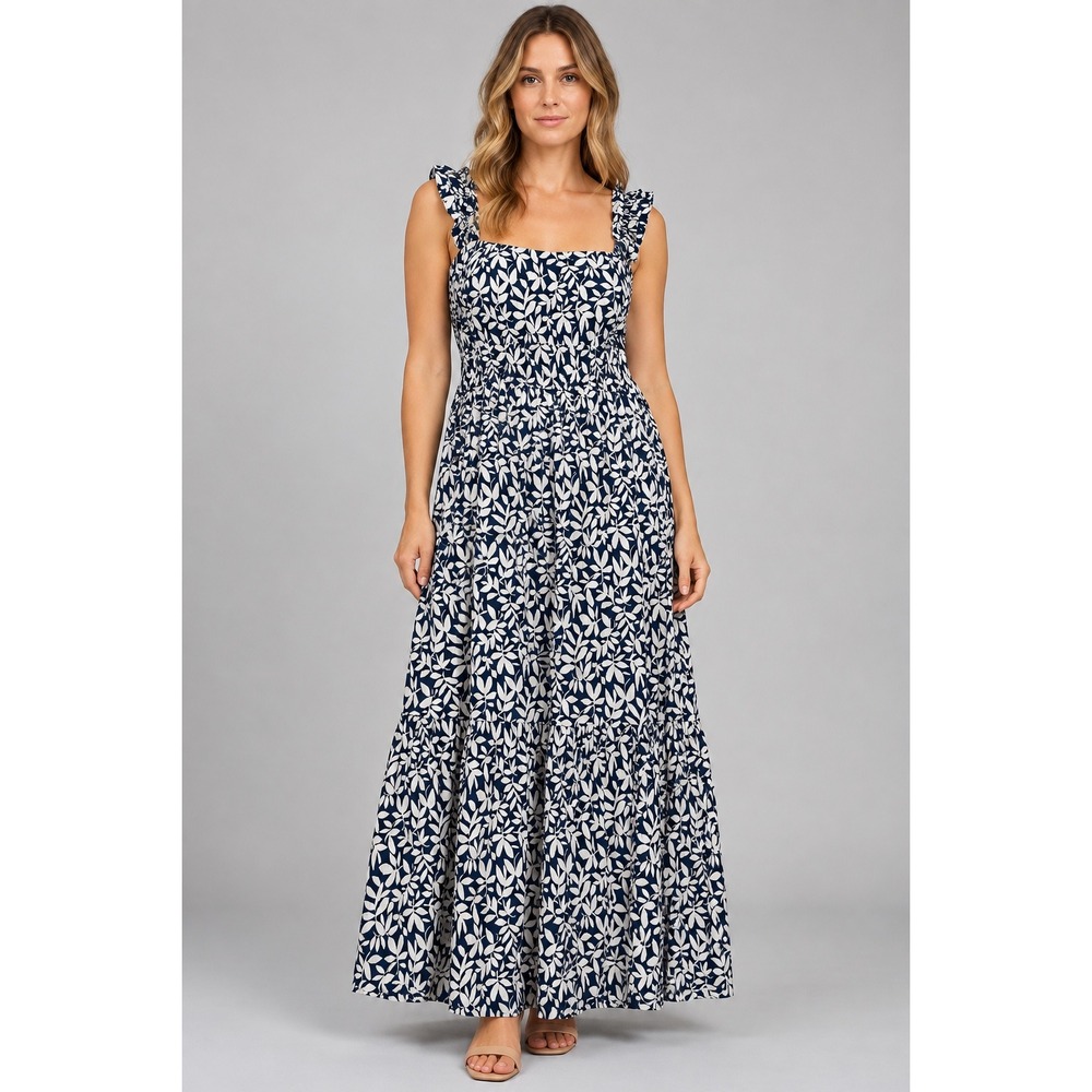 Abercrombie & Fitch Floaty Femme Ruffle Maxi Dress Womens XL Petite Blue Floral
